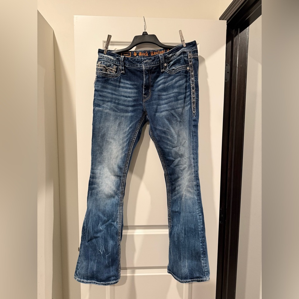 Rock Revival Dark Blue Jeans with Orange Accents